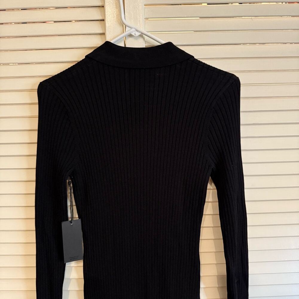 NWT NEW ONA by Yoon Chung Black Ribbed Bodycon Long Sleeve Knit Dress - Picture 7 of 9